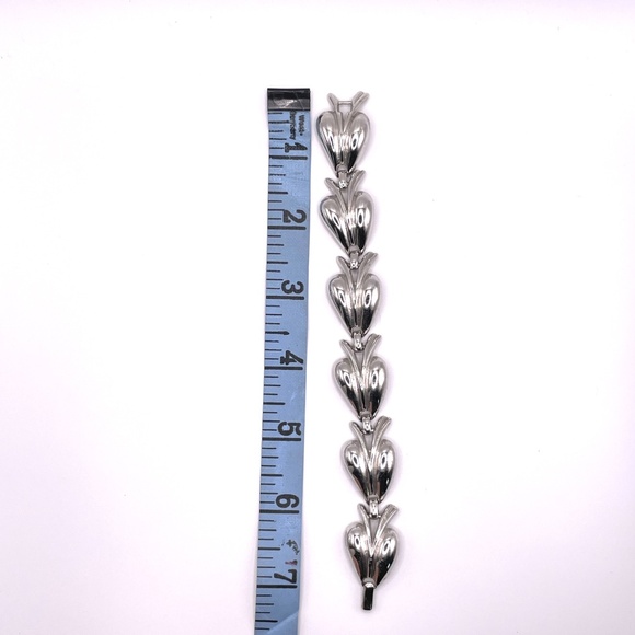 Vintage Crown Trifari Silver Tone Leaf Link Bracelet - Picture 10 of 12